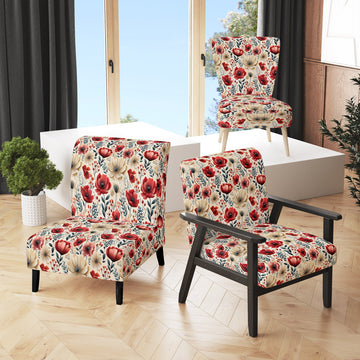 Watercolor Poppies Red And White Floral Pattern - Cottage Arm Chair
